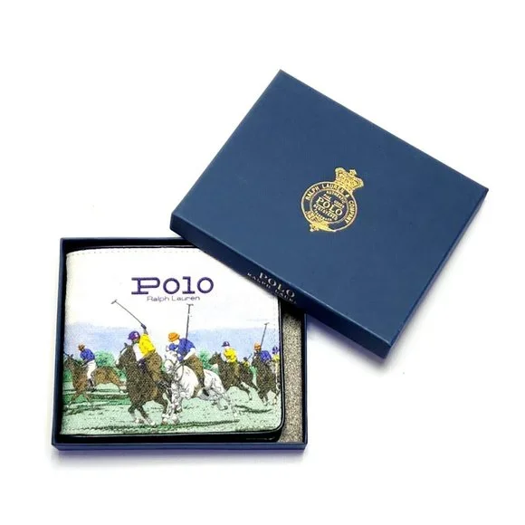 Polo Ralph Lauren Men's Equestrian Polo Player Print Canvas Billfold Wallet - Picture 7 of 15